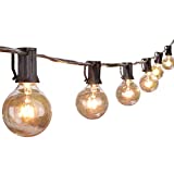 Luces de cadena para exteriores, luces de patio G40 Globe de 25 pies, con 27 bombillas de vidrio Edison (2 de repuesto), impermeables ...