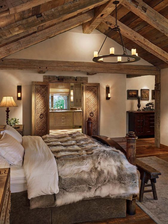 Dormitorio rústico en el rancho a la manera tradicional